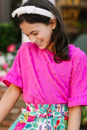 Girls: All I Ask Fuchsia Pink Swiss Dot Ruffled Top