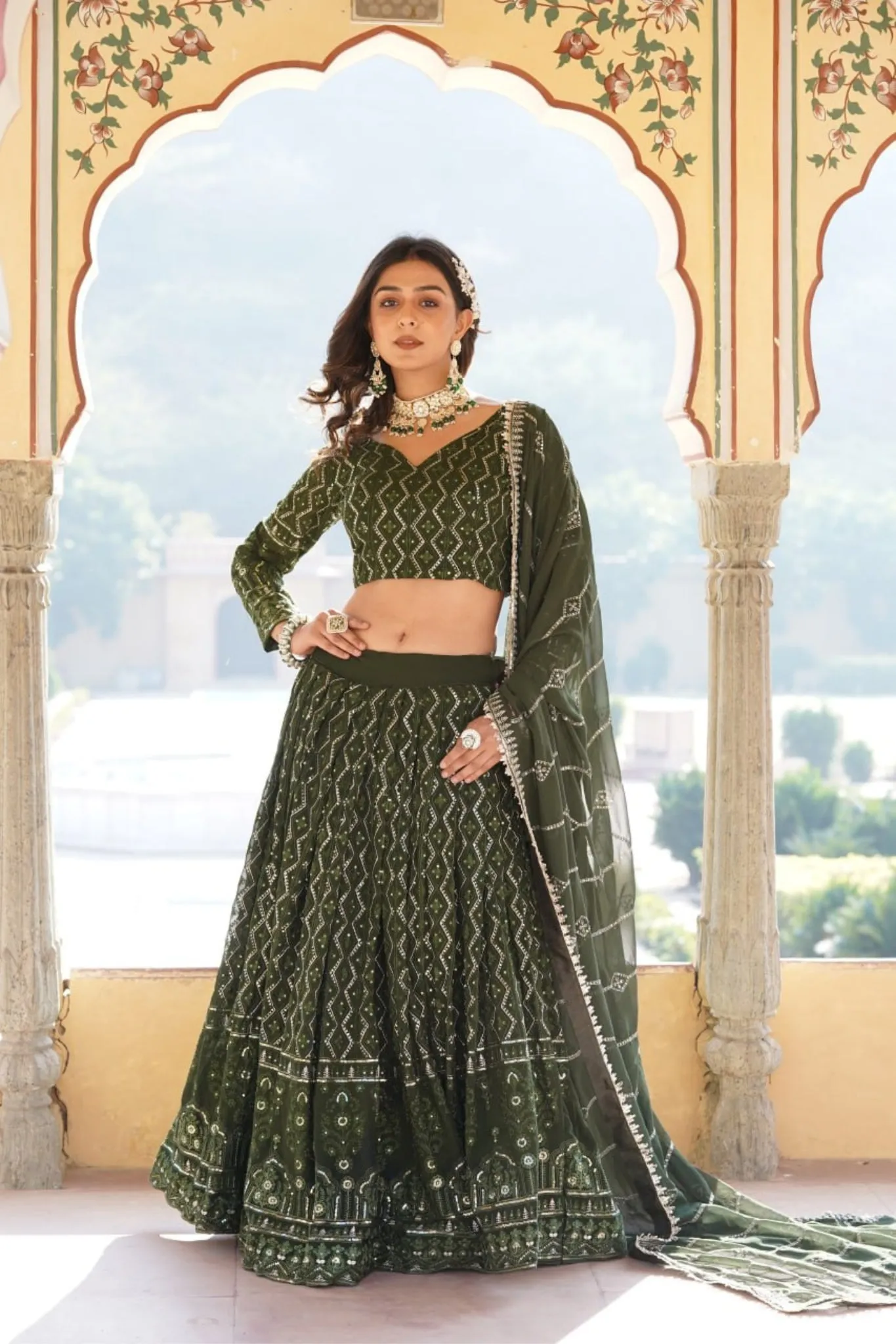 Glamour Faux Georgette Lehenga Choli With Sequins & Thread Embroidery