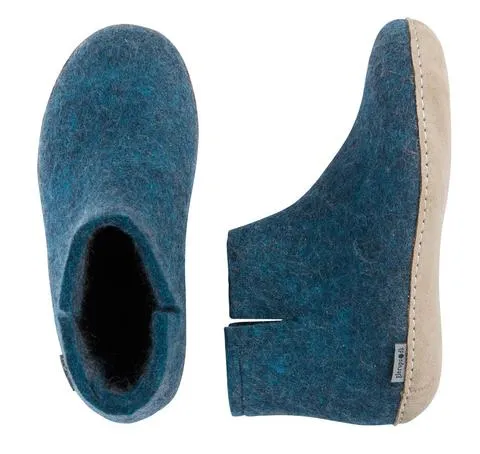 Glerups - Slipper Boot Leather Sole Petrol