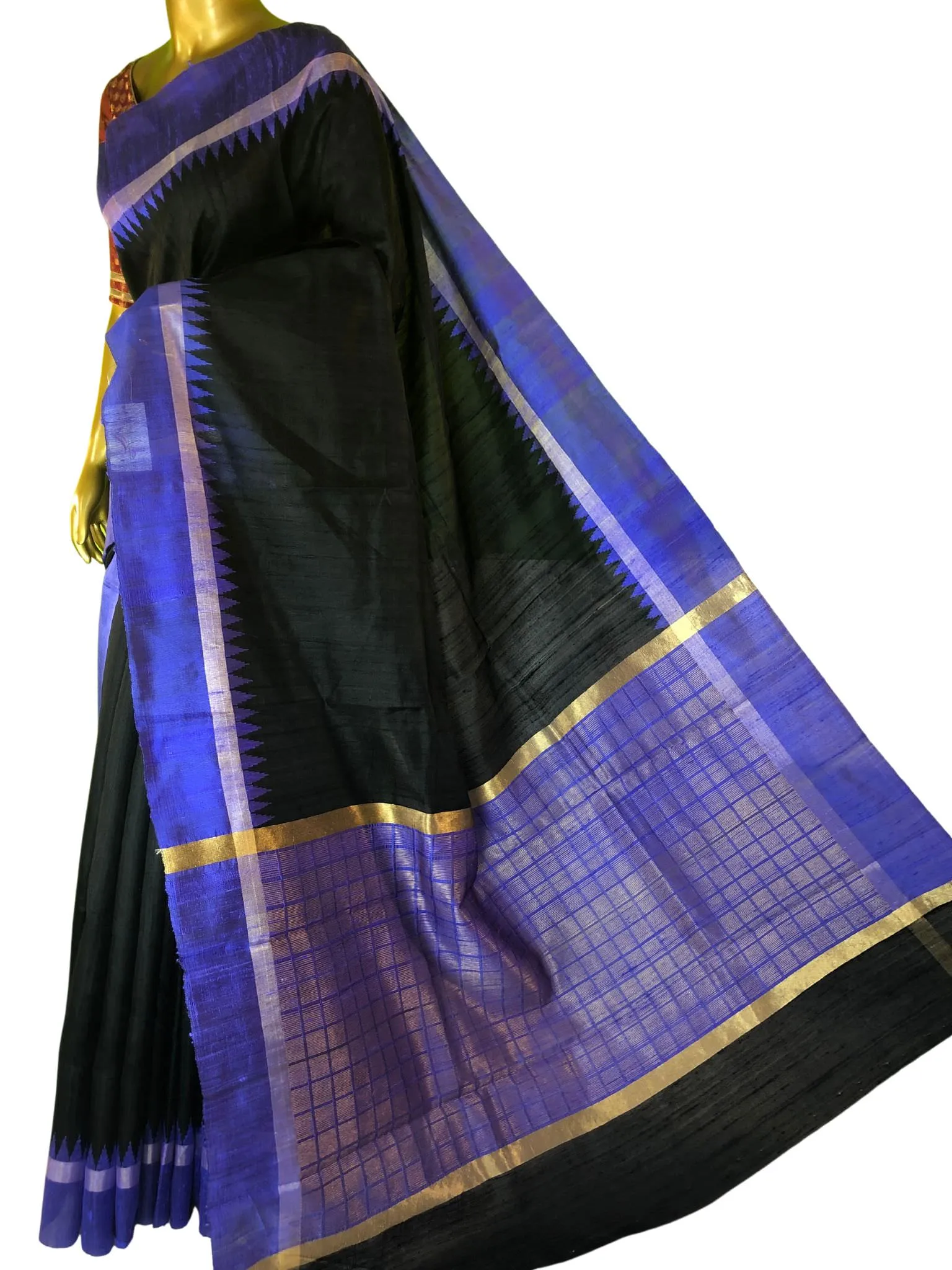 Jet Black Color Pure Raw Silk Saree