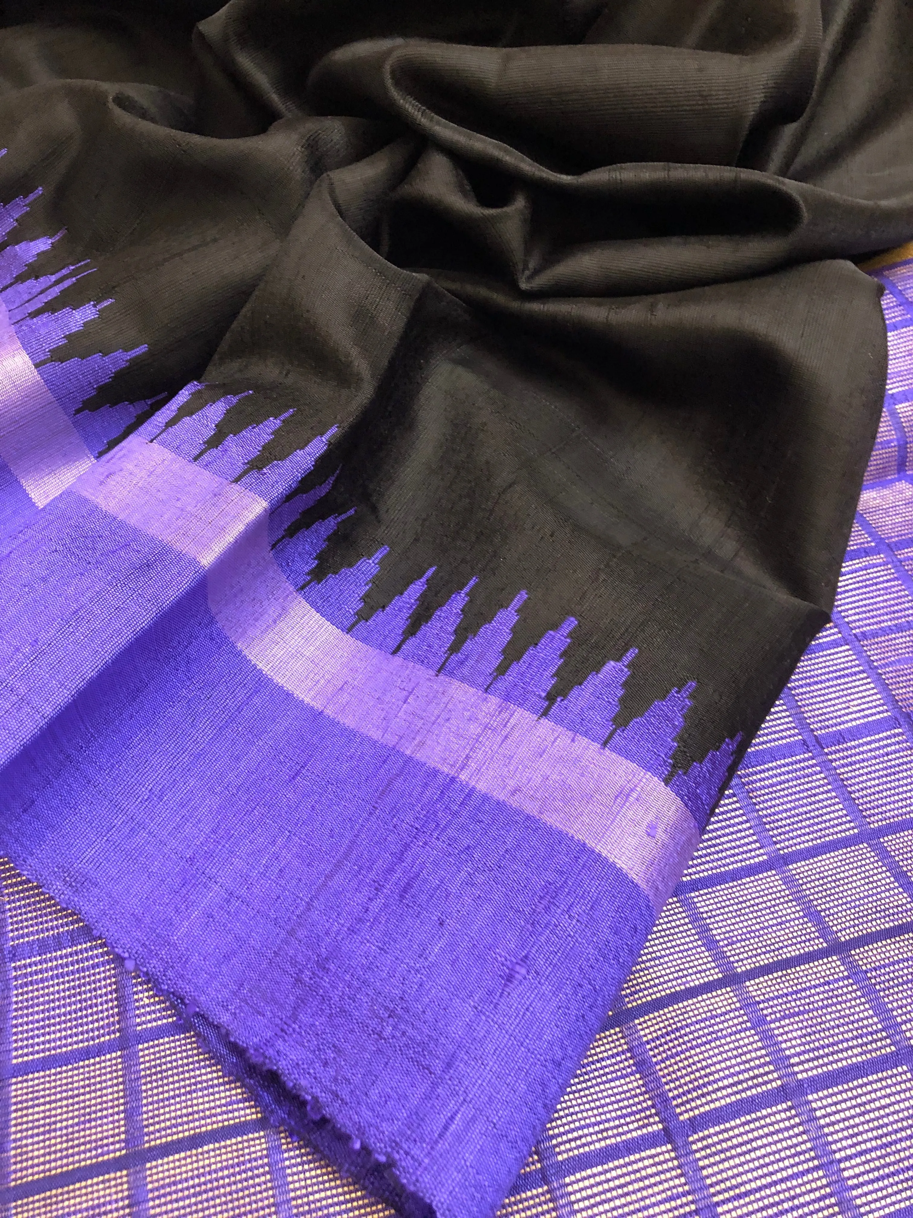 Jet Black Color Pure Raw Silk Saree