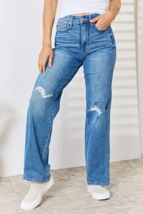 Judy Blue High Waist Distressed Straight-Leg Jeans (Online Exclusive)