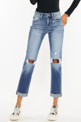 Kancan High Waist Distressed Hem Detail Cropped Straight Jeans (Online Exclusive)