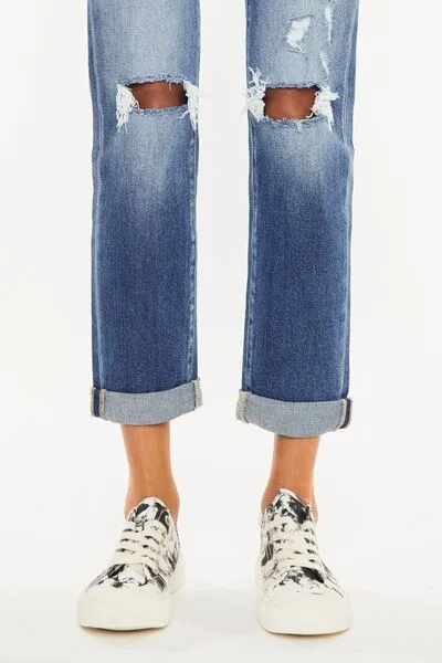 Kancan High Waist Distressed Hem Detail Cropped Straight Jeans (Online Exclusive)