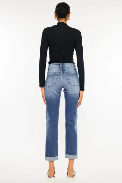 Kancan High Waist Distressed Hem Detail Cropped Straight Jeans (Online Exclusive)