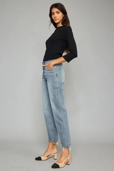 Kancan High Waist Raw Hem Cropped Wide Leg Jeans (Online Exclusive)