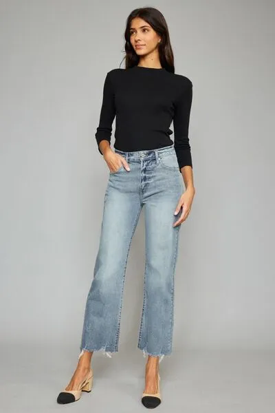 Kancan High Waist Raw Hem Cropped Wide Leg Jeans (Online Exclusive)