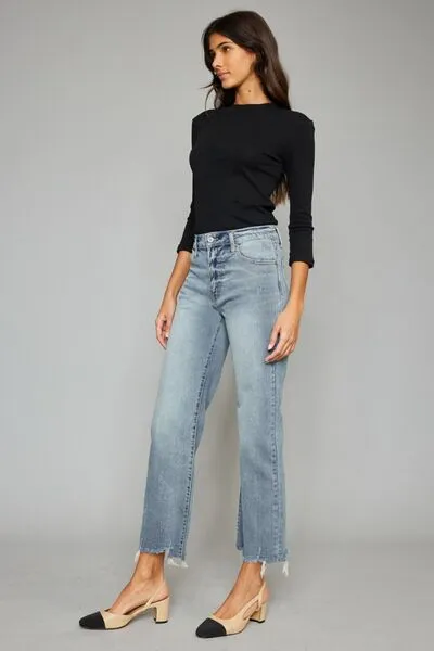 Kancan High Waist Raw Hem Cropped Wide Leg Jeans (Online Exclusive)