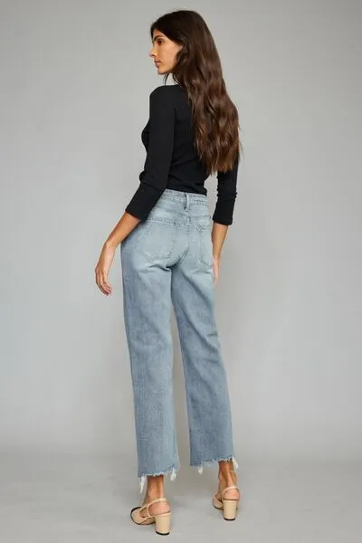 Kancan High Waist Raw Hem Cropped Wide Leg Jeans (Online Exclusive)