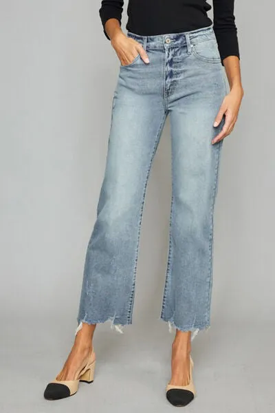 Kancan High Waist Raw Hem Cropped Wide Leg Jeans (Online Exclusive)