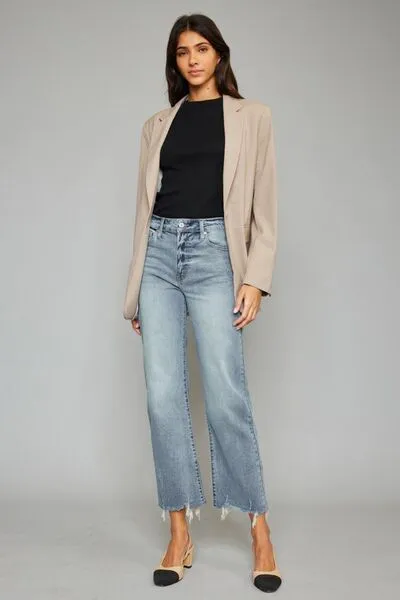 Kancan High Waist Raw Hem Cropped Wide Leg Jeans (Online Exclusive)