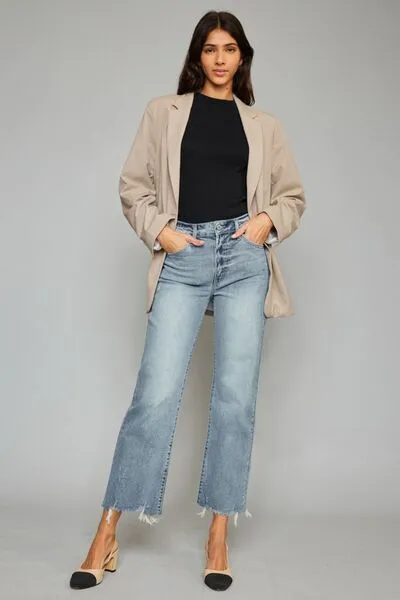 Kancan High Waist Raw Hem Cropped Wide Leg Jeans (Online Exclusive)