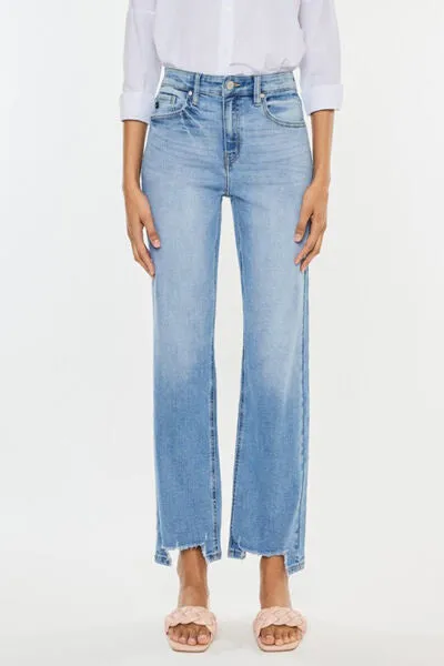 Kancan High Waist Raw Hem Straight Jeans (Online Exclusive)