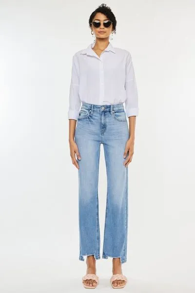 Kancan High Waist Raw Hem Straight Jeans (Online Exclusive)