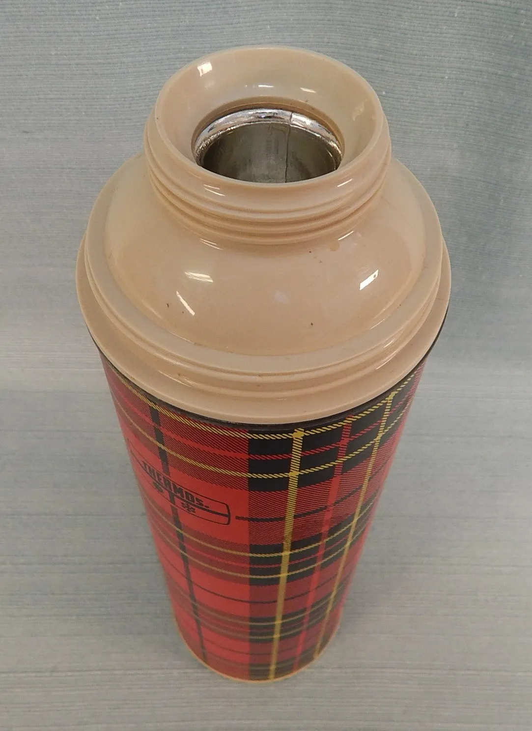 Large Red Plaid Thermos - Very Good Vintage Condition