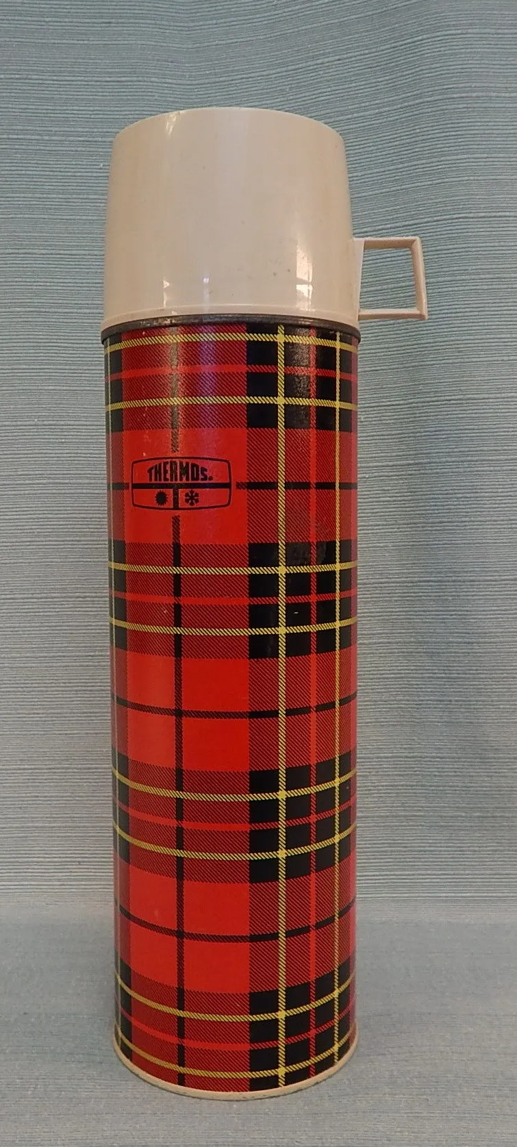 Large Red Plaid Thermos - Very Good Vintage Condition