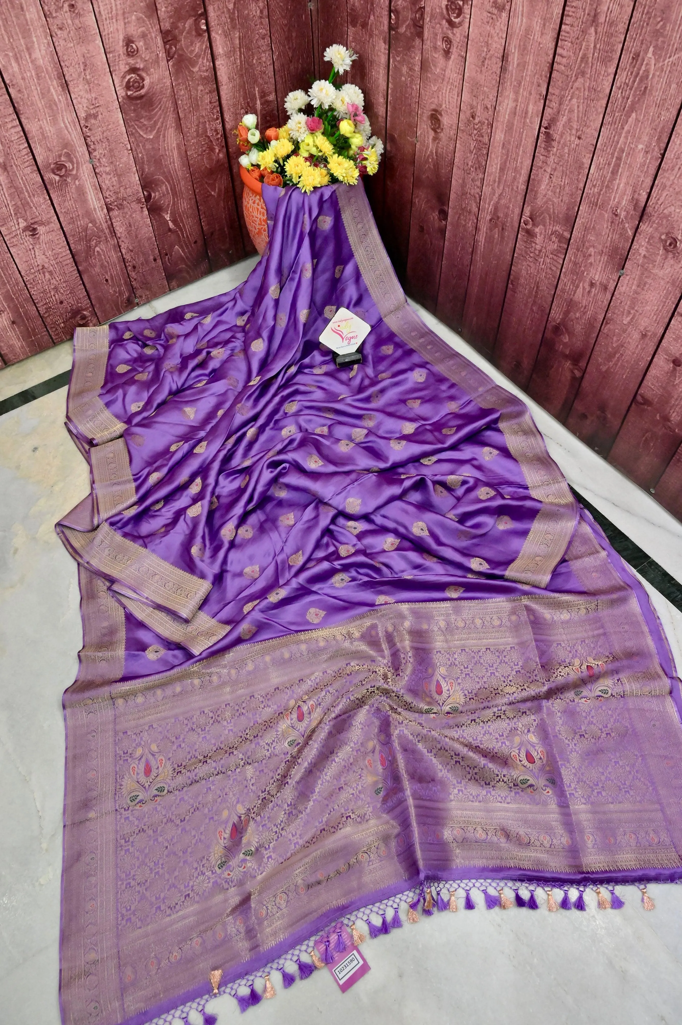 Lavender Color Mashru Banarasi Saree with Meenakari Butta Work