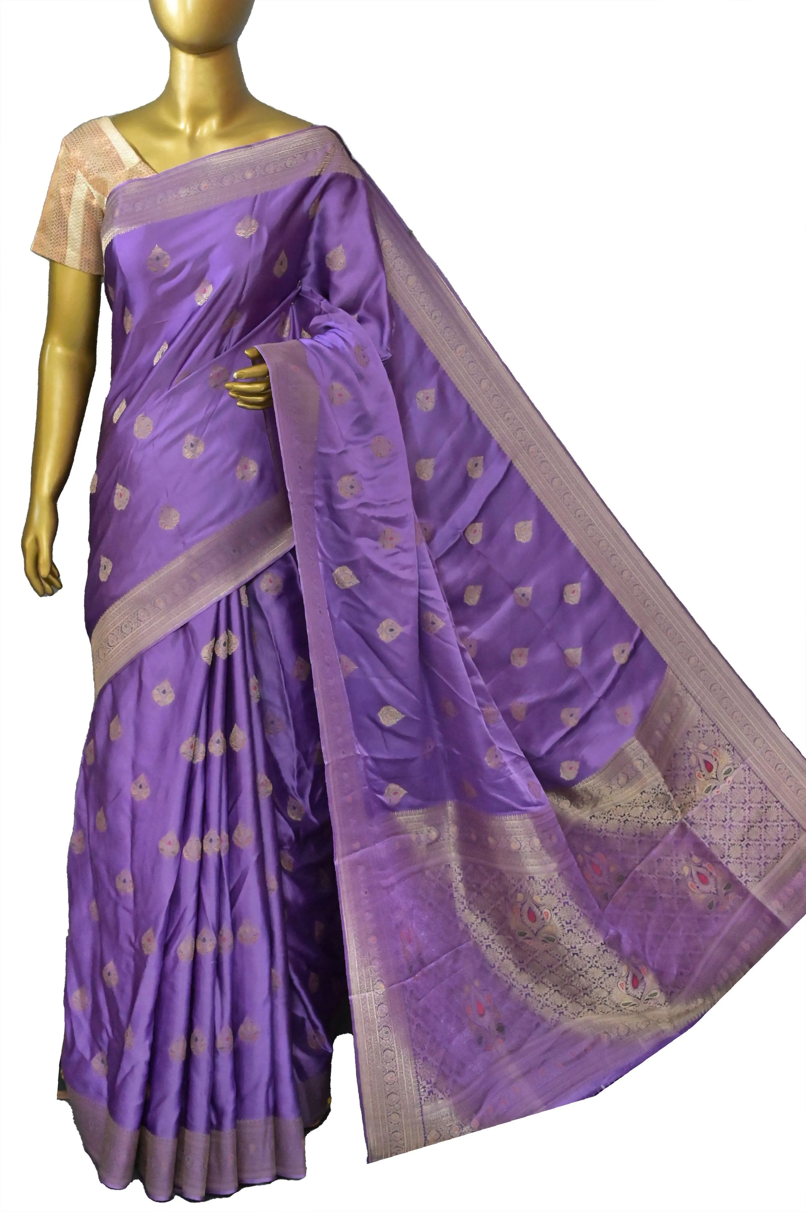 Lavender Color Mashru Banarasi Saree with Meenakari Butta Work