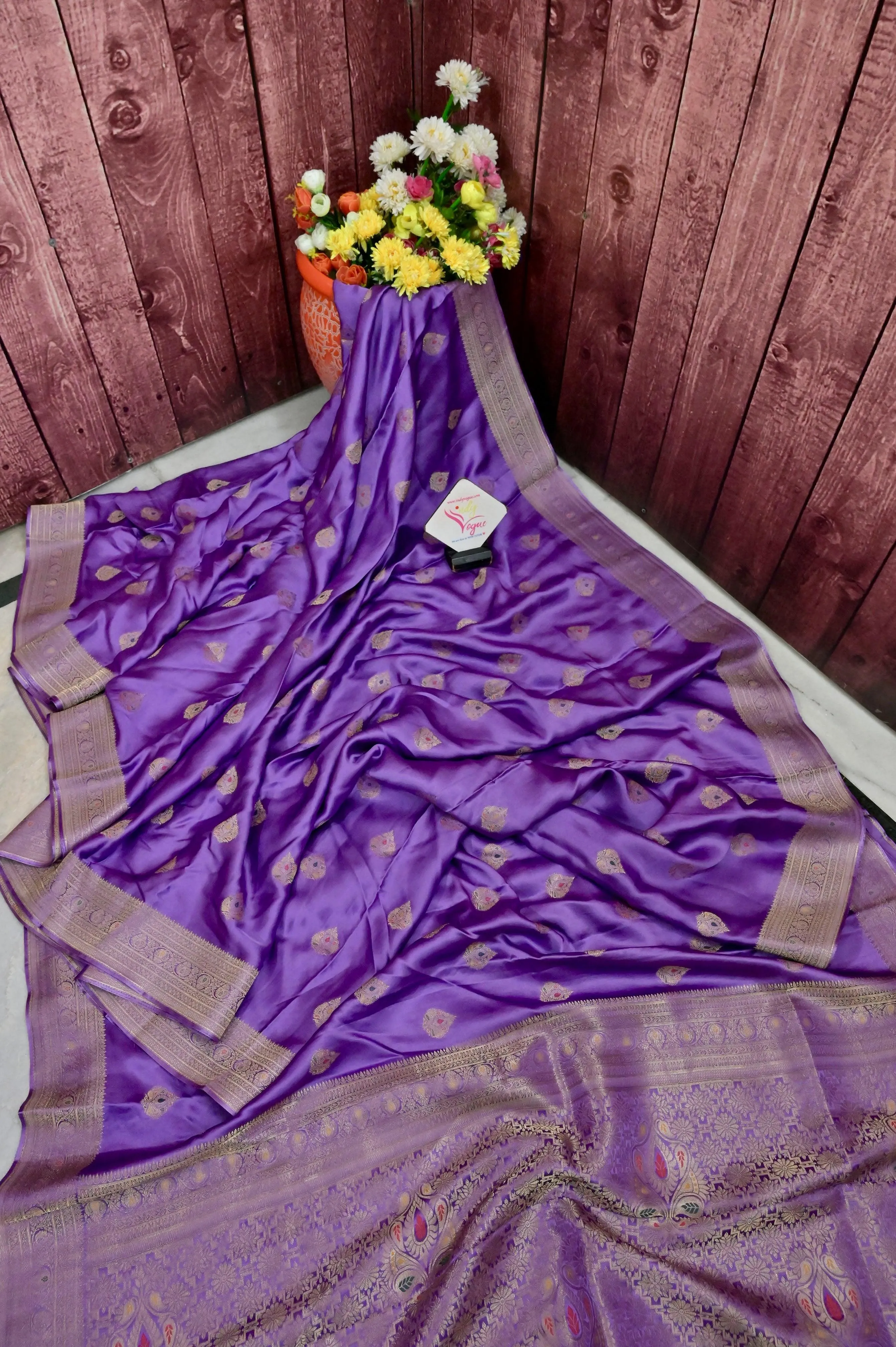 Lavender Color Mashru Banarasi Saree with Meenakari Butta Work