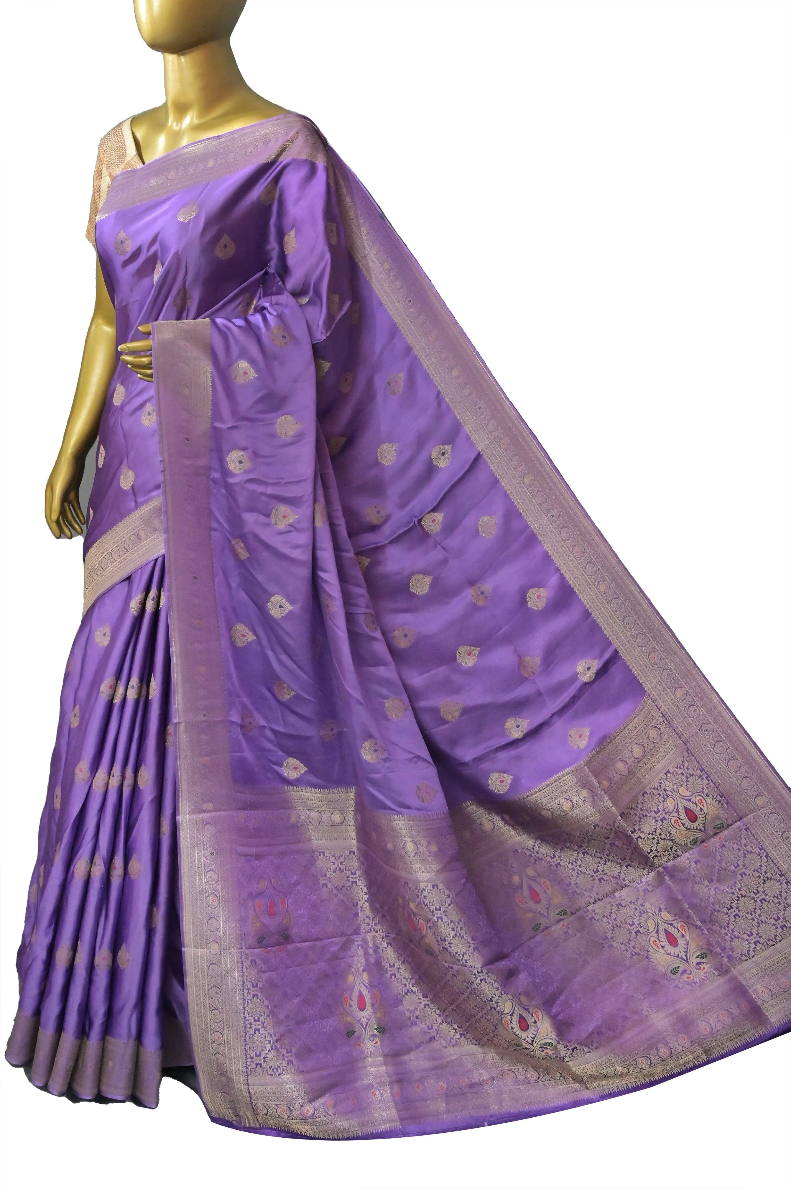 Lavender Color Mashru Banarasi Saree with Meenakari Butta Work