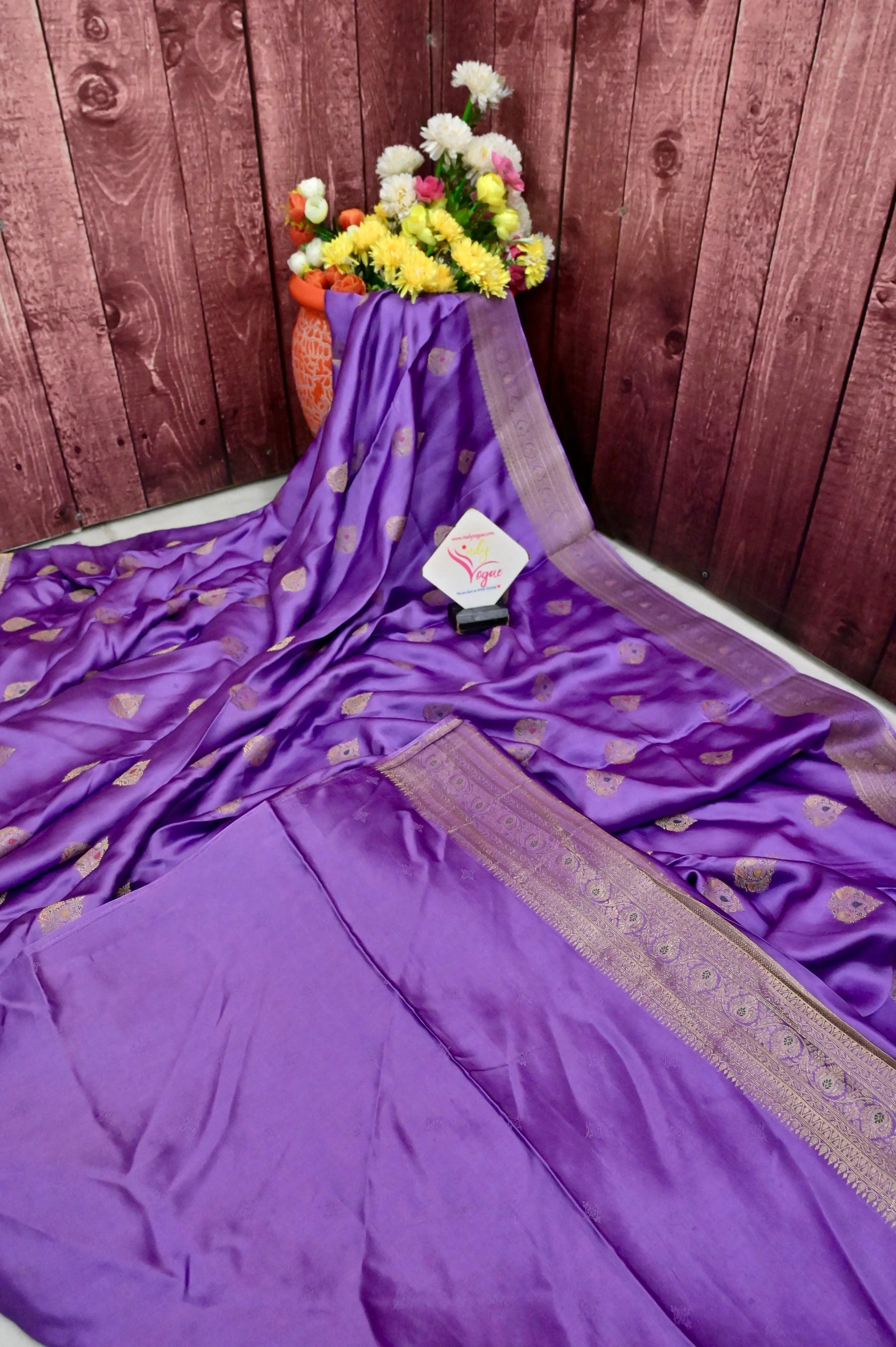 Lavender Color Mashru Banarasi Saree with Meenakari Butta Work