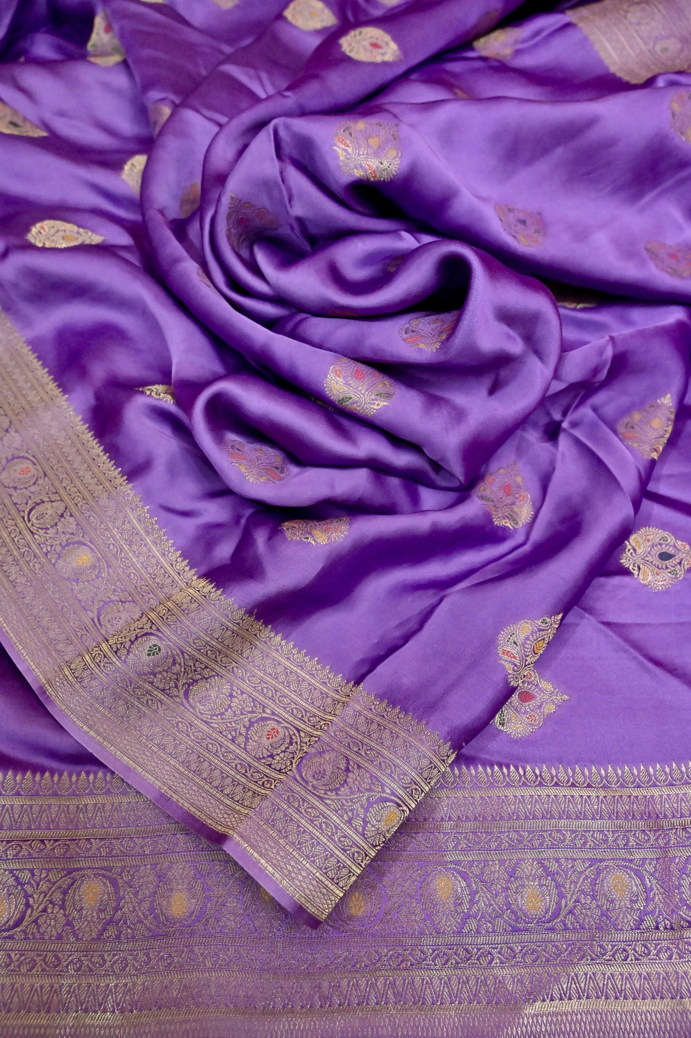 Lavender Color Mashru Banarasi Saree with Meenakari Butta Work