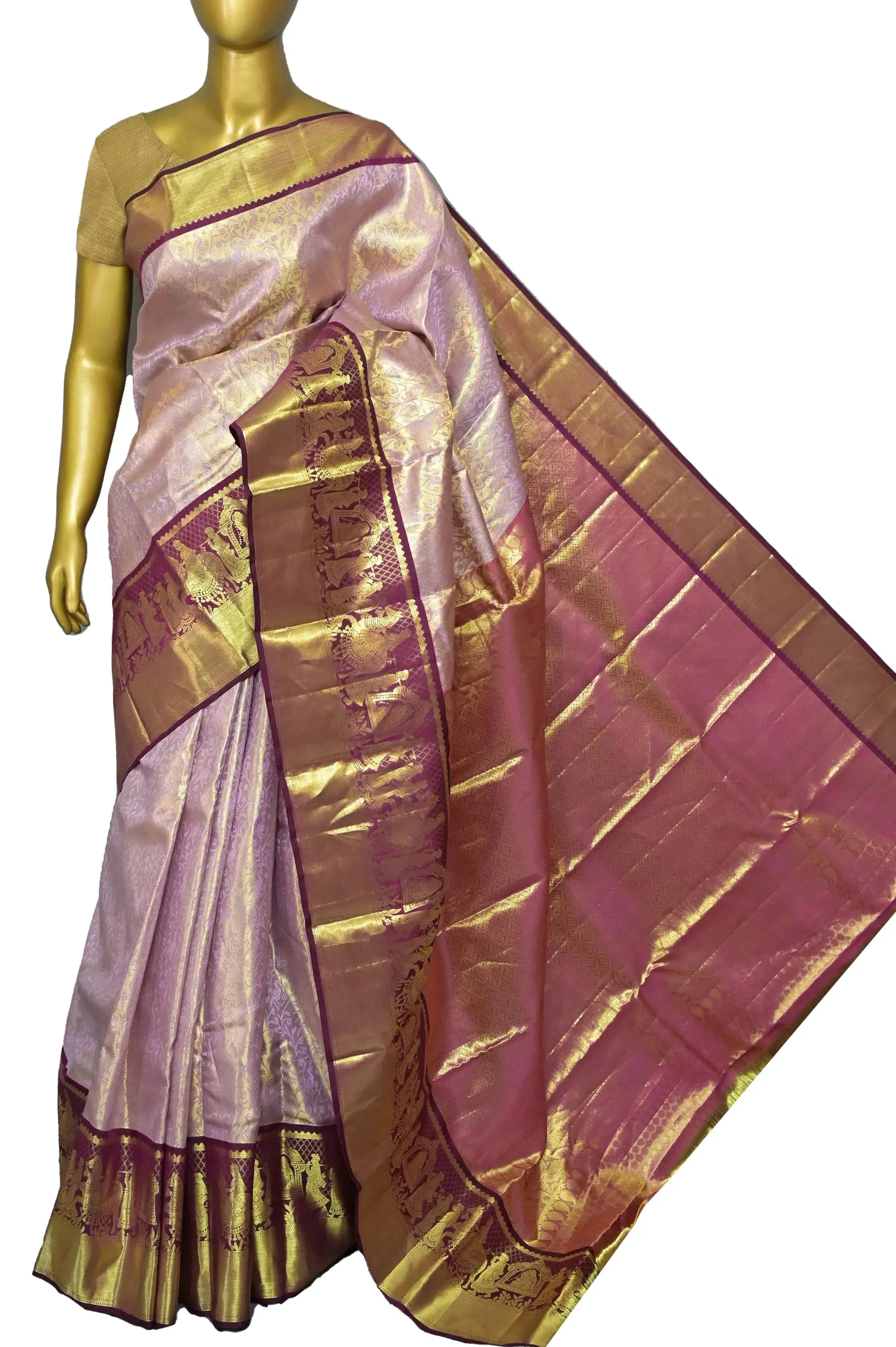 Light Crepe Pink Color Pure Tissue Brocade Kanjeevaram Silk Saree