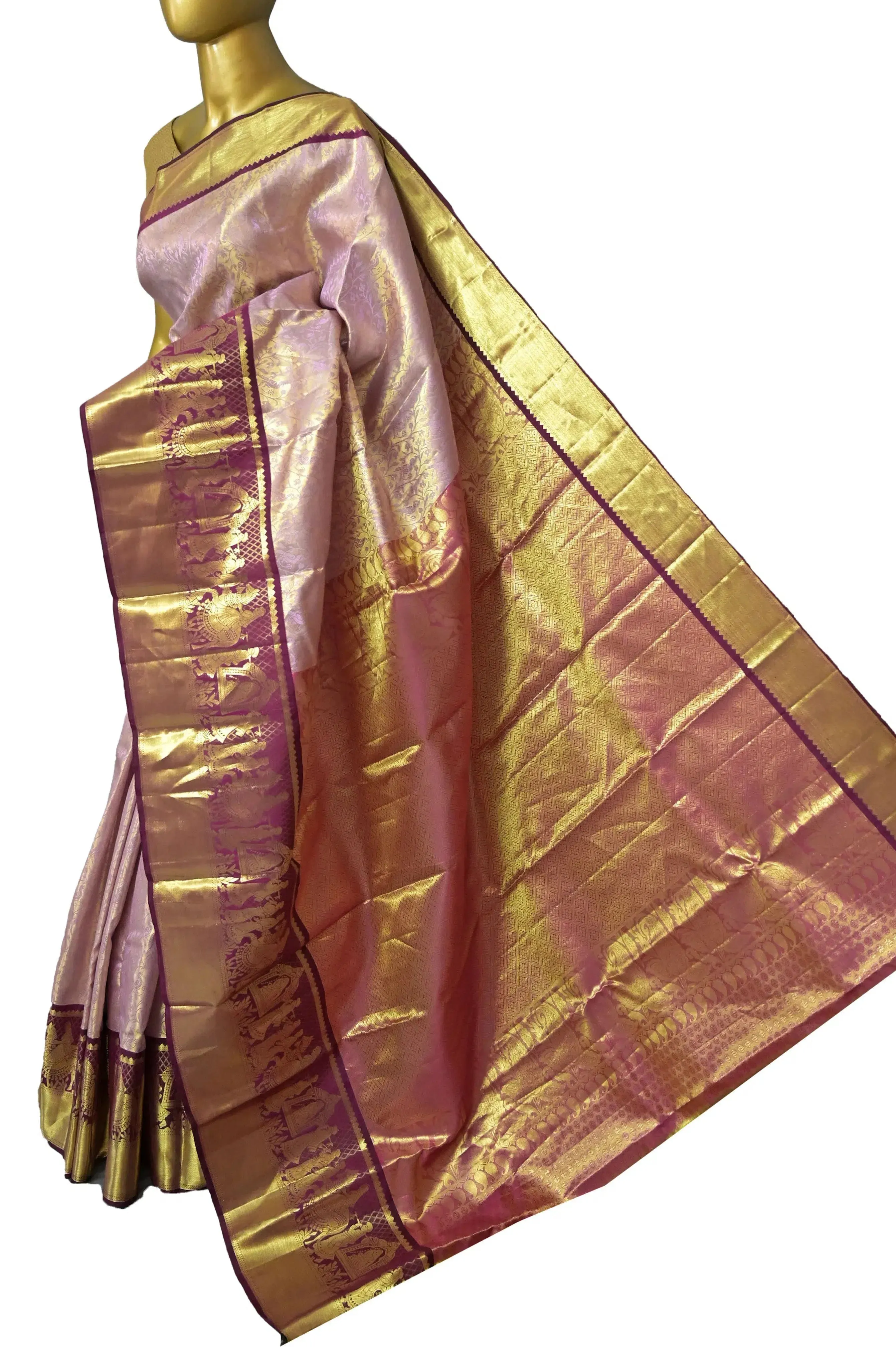 Light Crepe Pink Color Pure Tissue Brocade Kanjeevaram Silk Saree