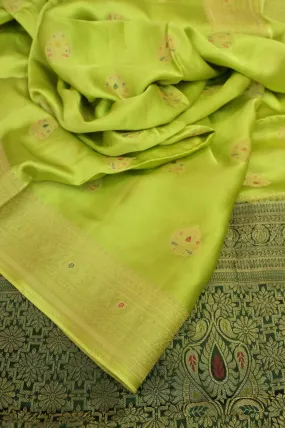 Light Green Color Satin Banarasi Saree with Meenakari Work