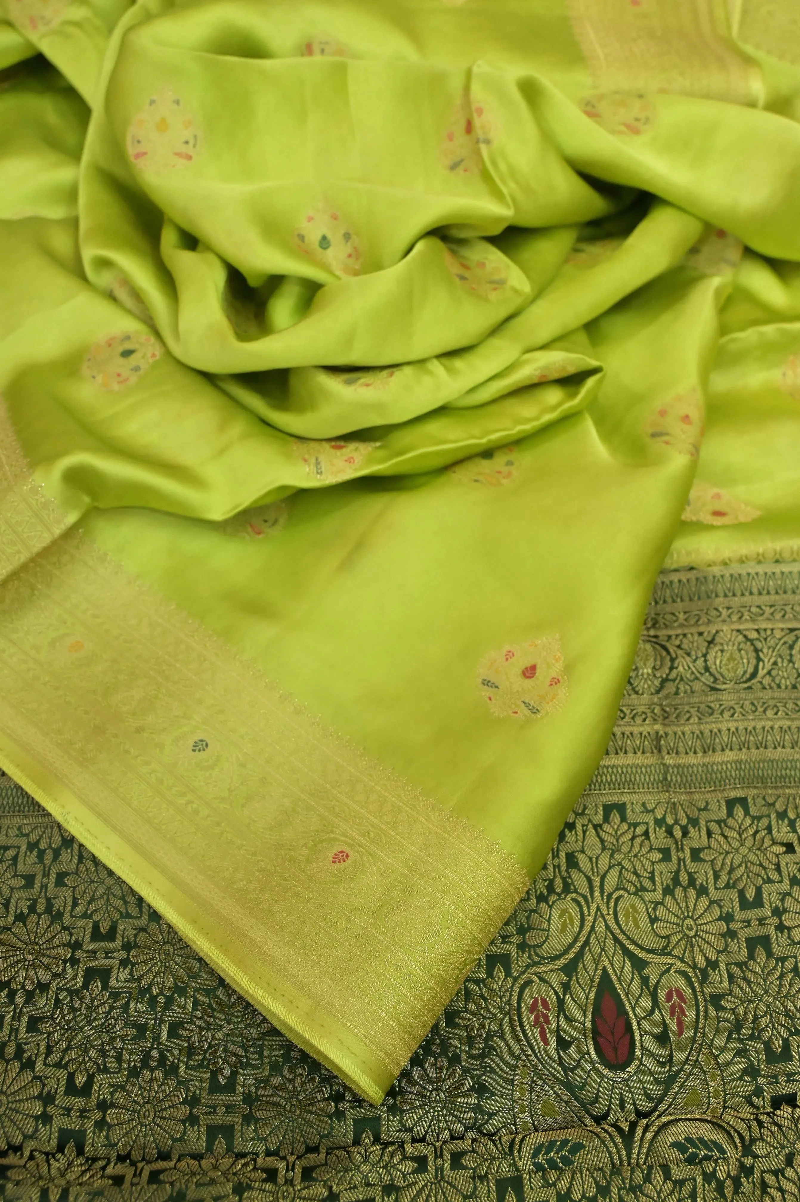 Light Green Color Satin Banarasi Saree with Meenakari Work