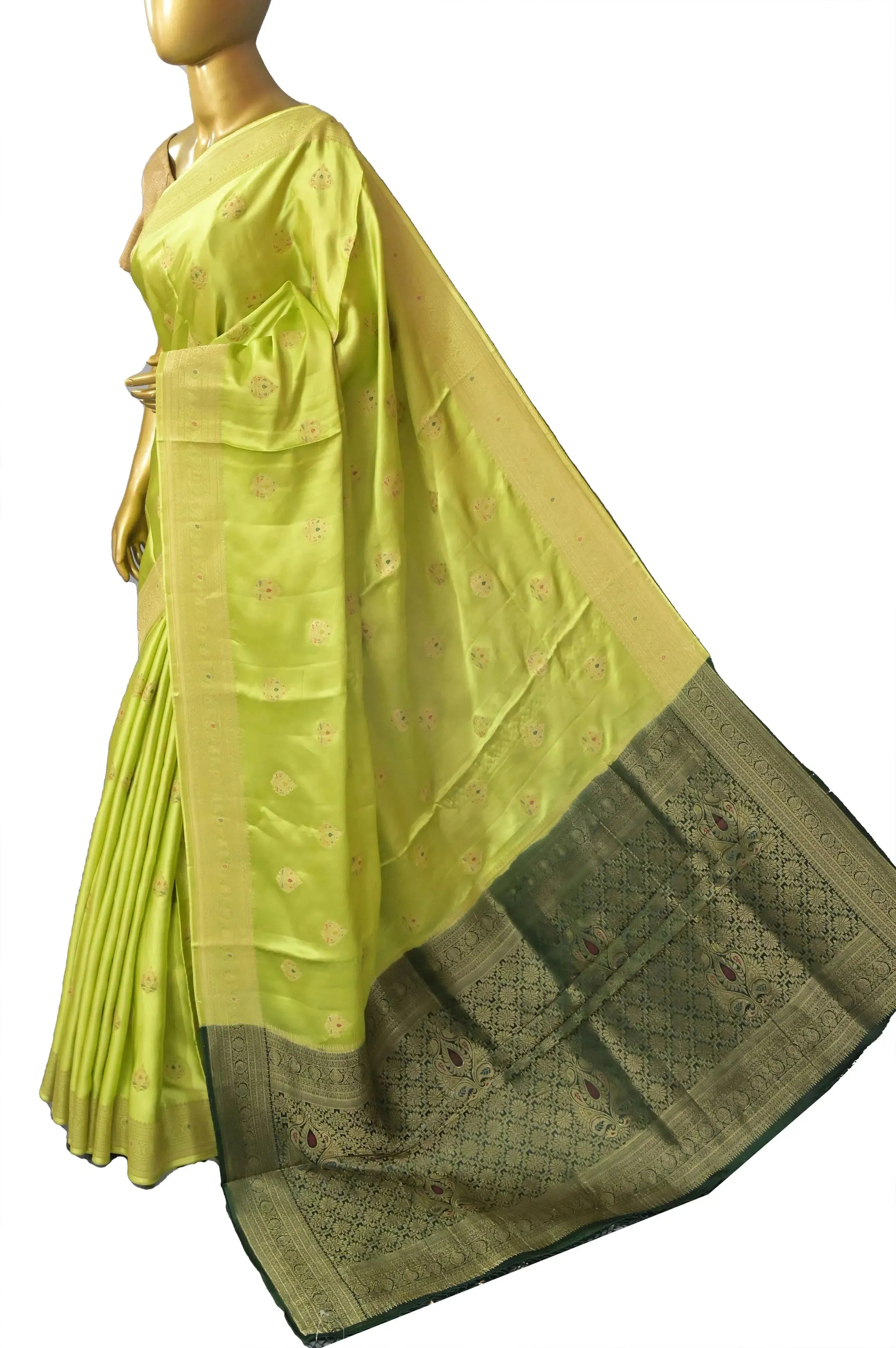 Light Green Color Satin Banarasi Saree with Meenakari Work