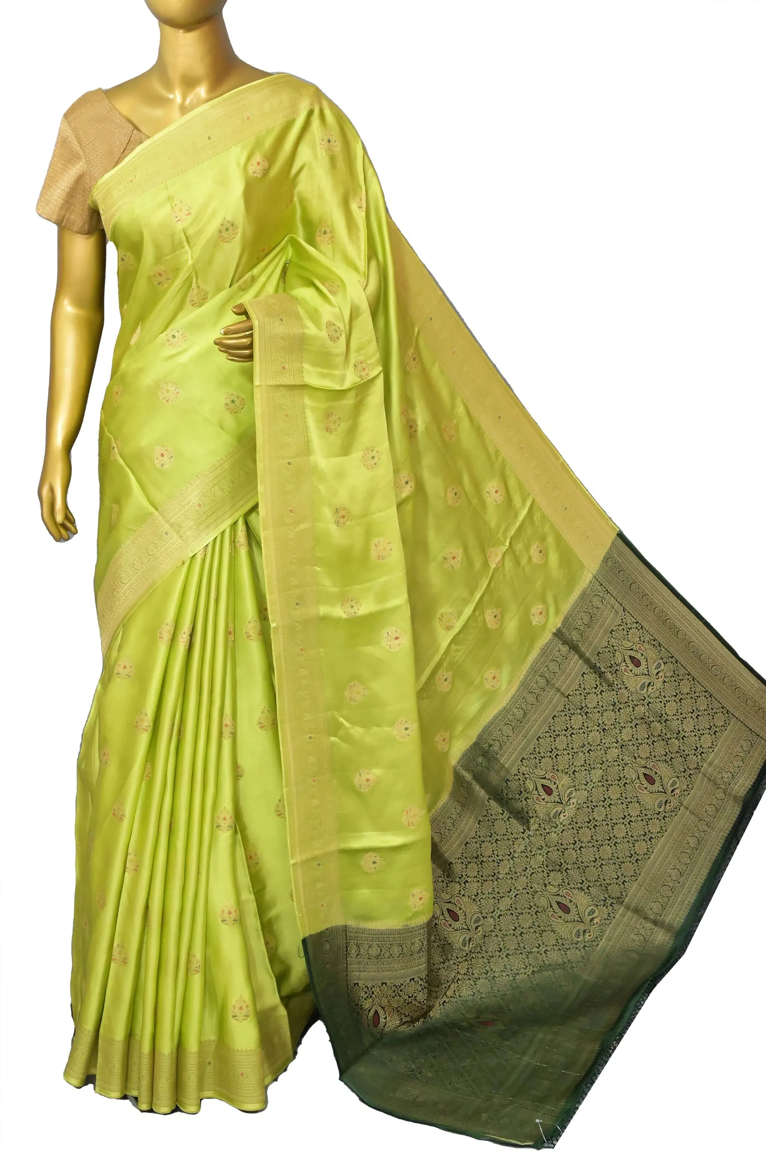 Light Green Color Satin Banarasi Saree with Meenakari Work