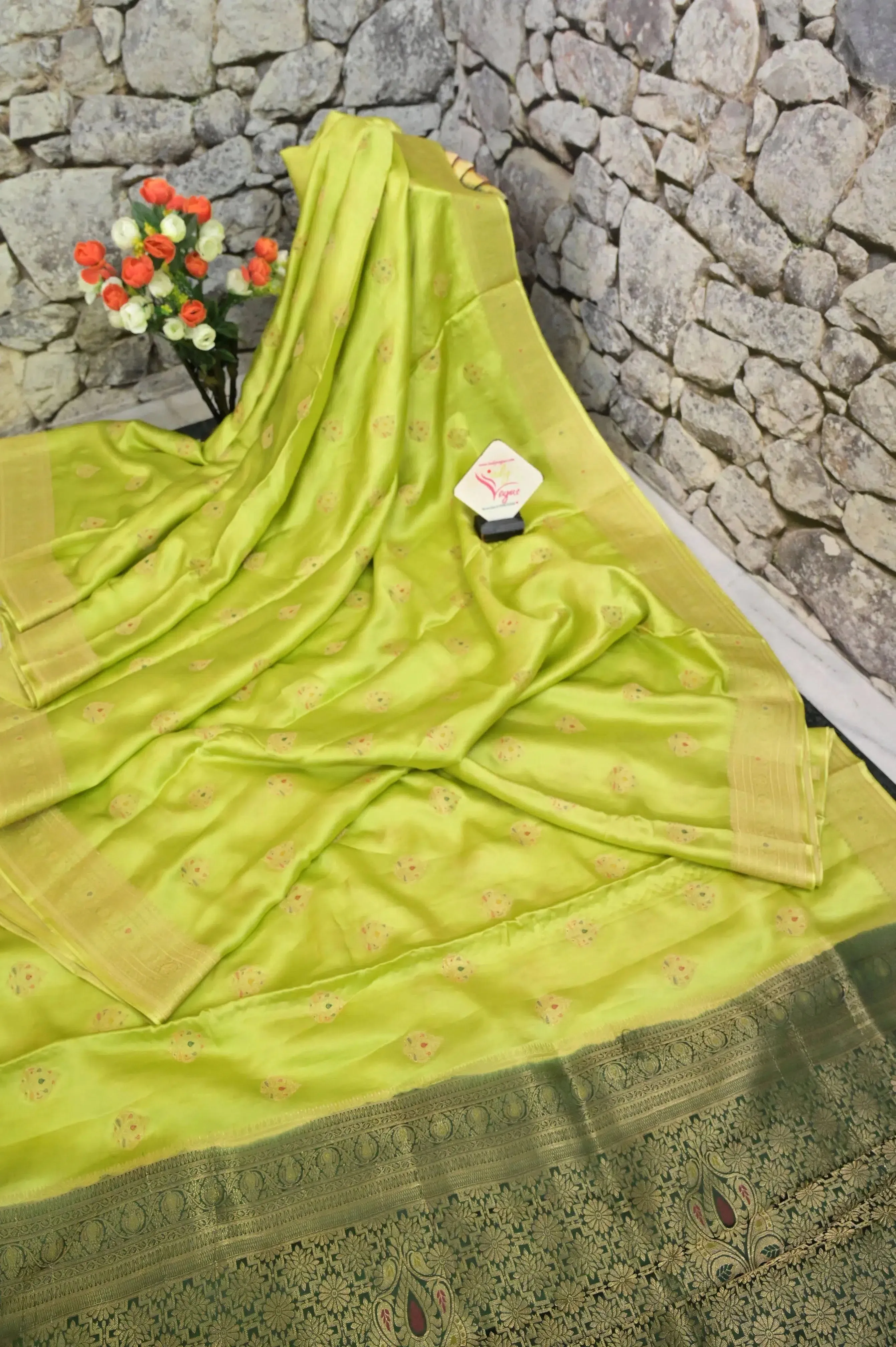 Light Green Color Satin Banarasi Saree with Meenakari Work