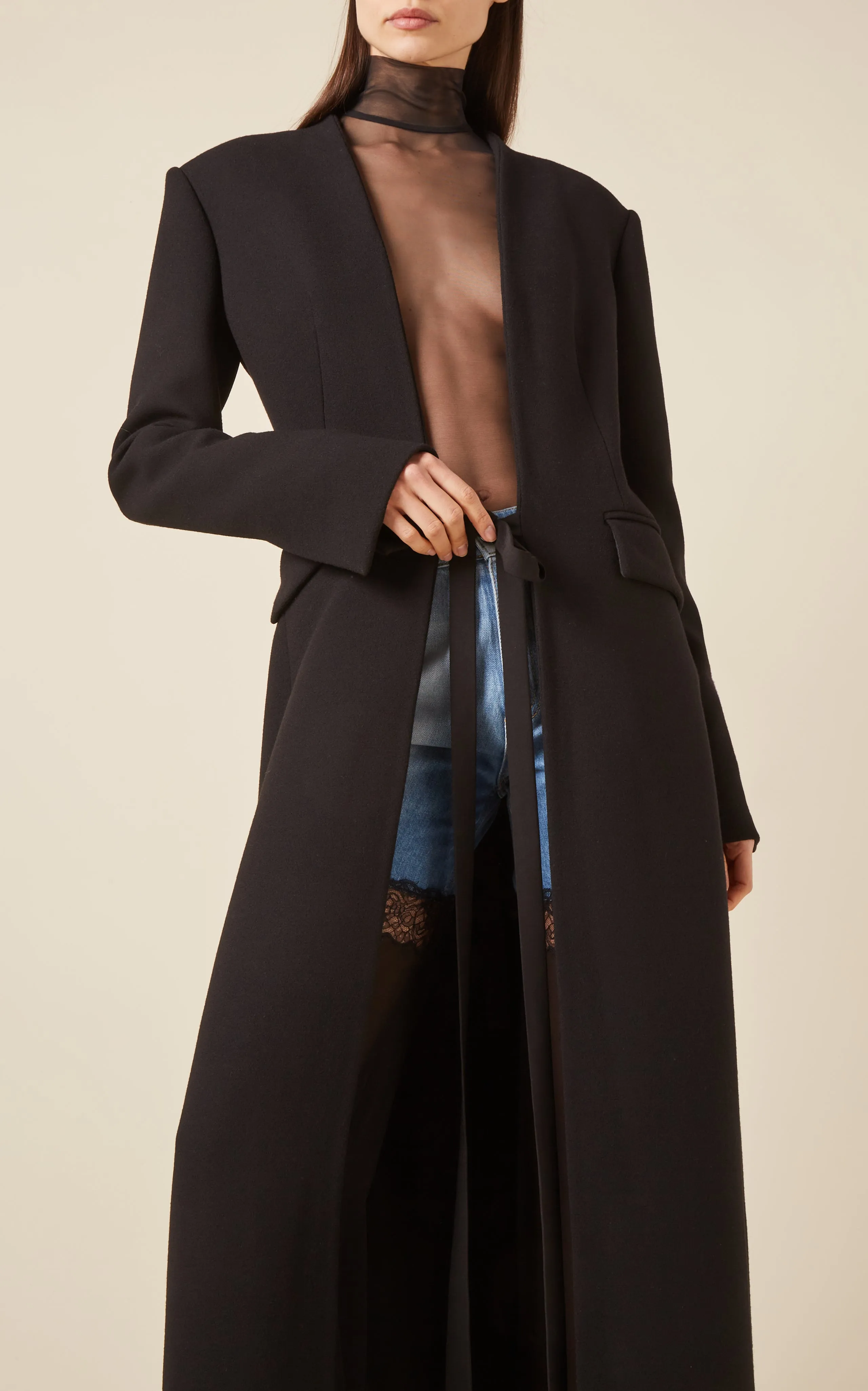 LONG WOOL COAT WITH FASTENINGS