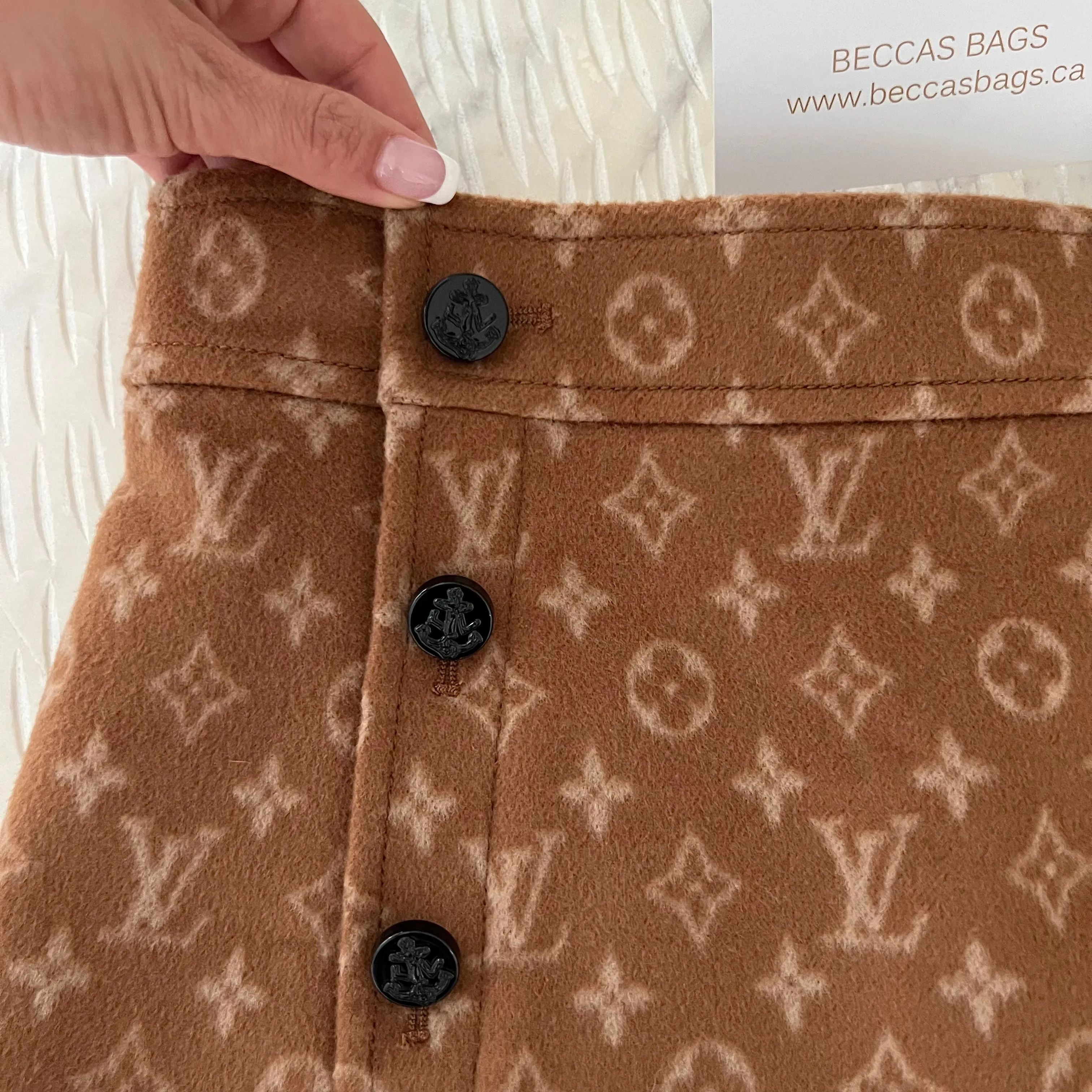 Louis Vuitton Button Detail Monogram Mini Skirt