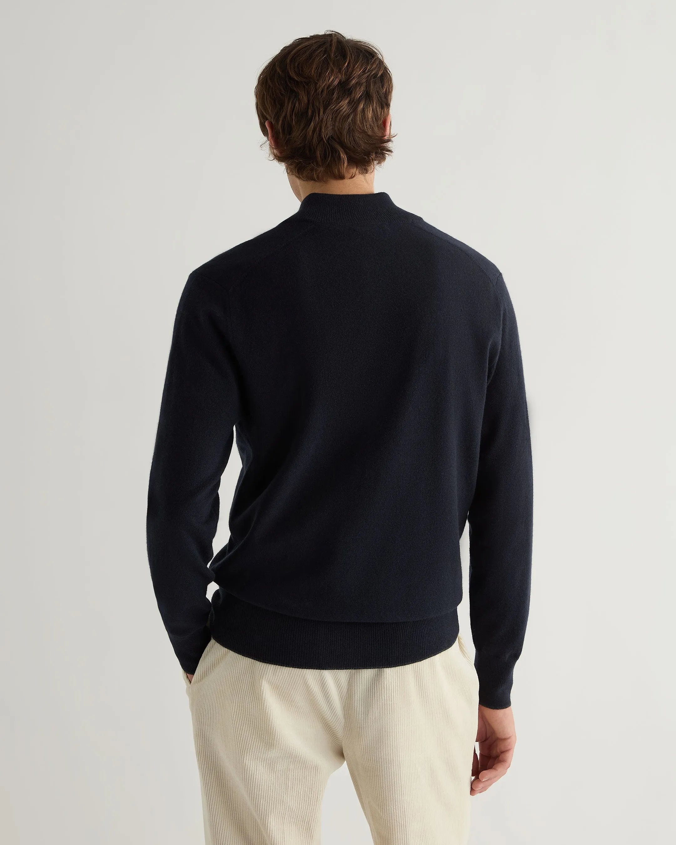 Men's Half Button Cashmere Sweater Navy Blue