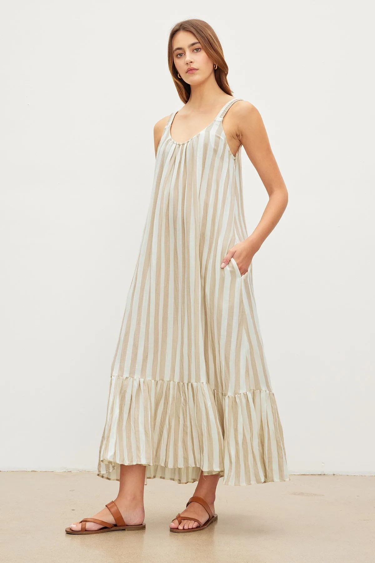 MERADITH STRIPED LINEN MAXI DRESS