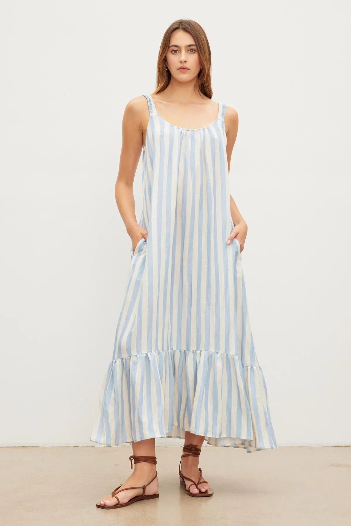 MERADITH STRIPED LINEN MAXI DRESS