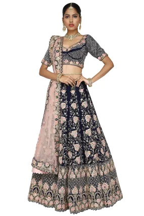 Midnight blue lehenga set.