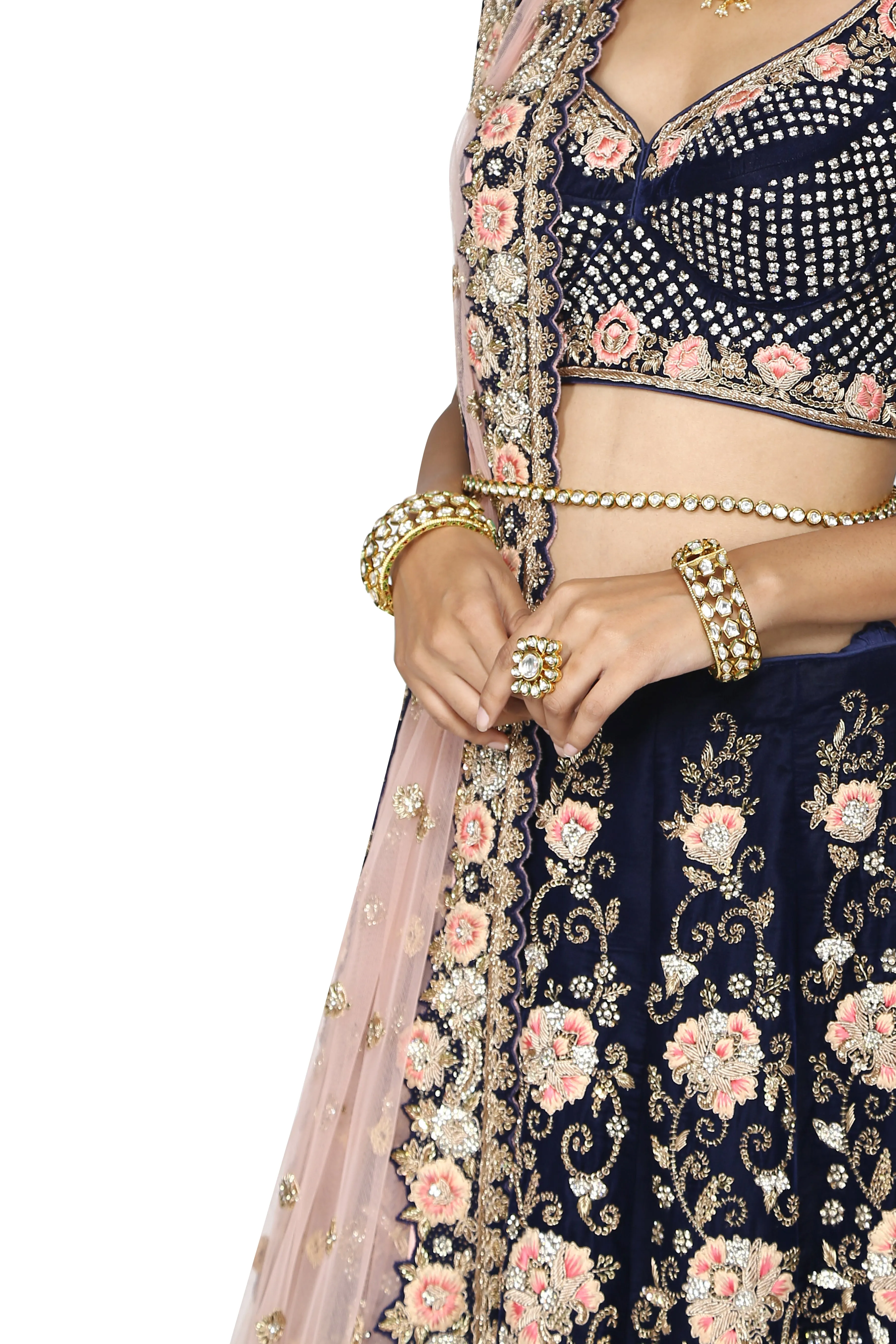 Midnight blue lehenga set.