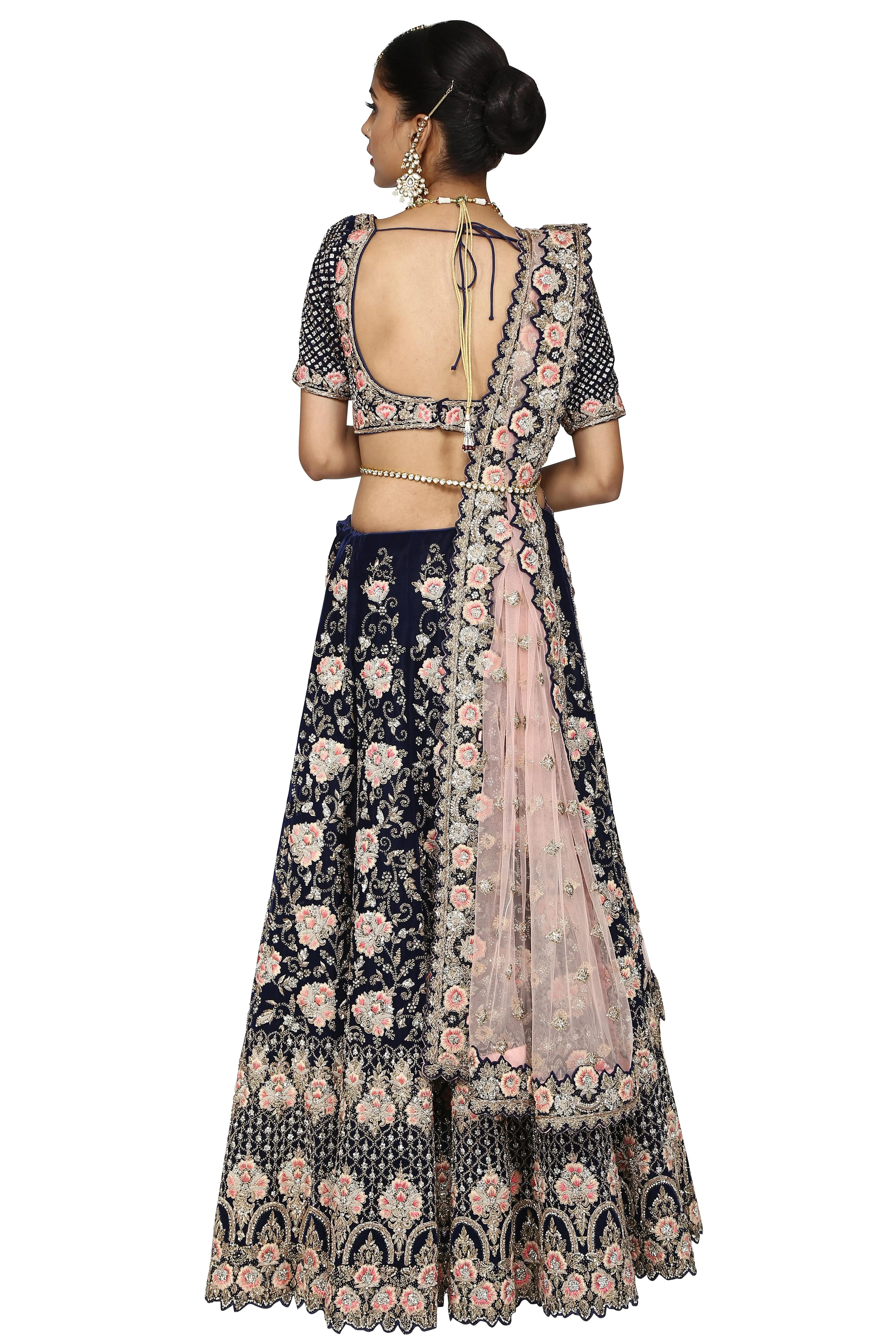 Midnight blue lehenga set.