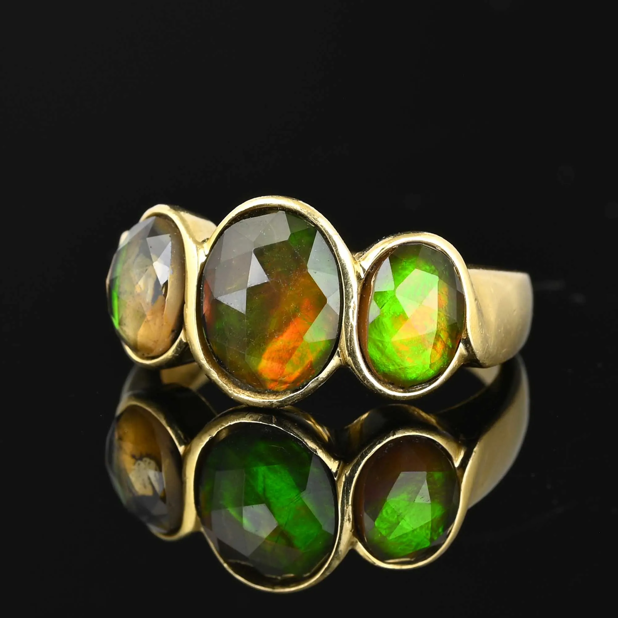 Modern 14K Gold Rose Cut Ammolite Ring