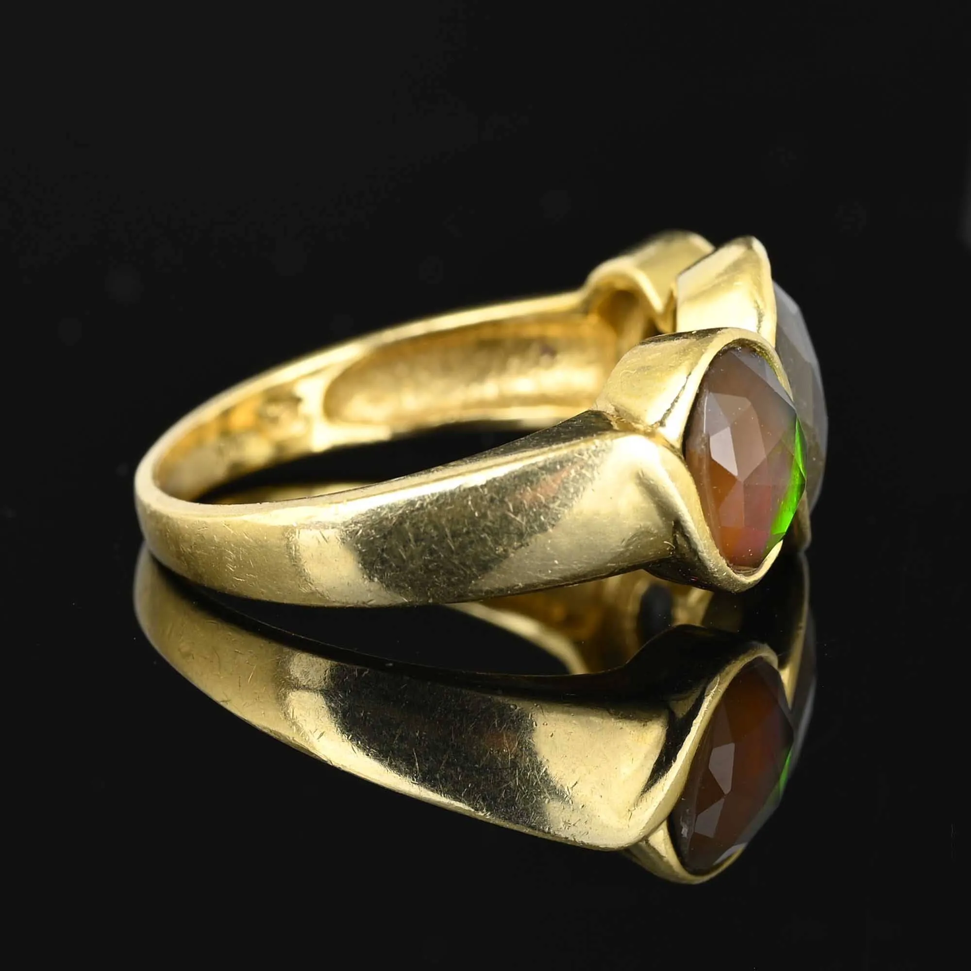 Modern 14K Gold Rose Cut Ammolite Ring