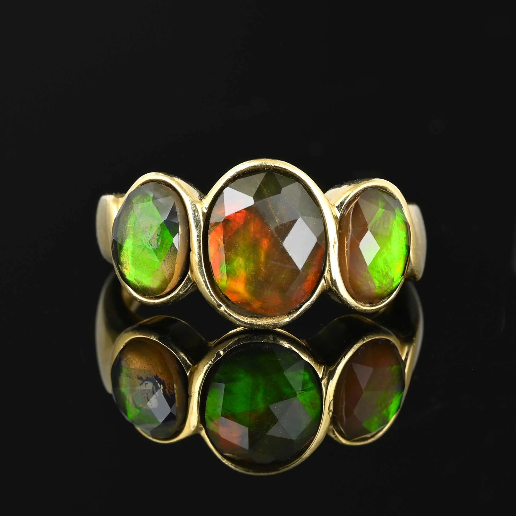 Modern 14K Gold Rose Cut Ammolite Ring