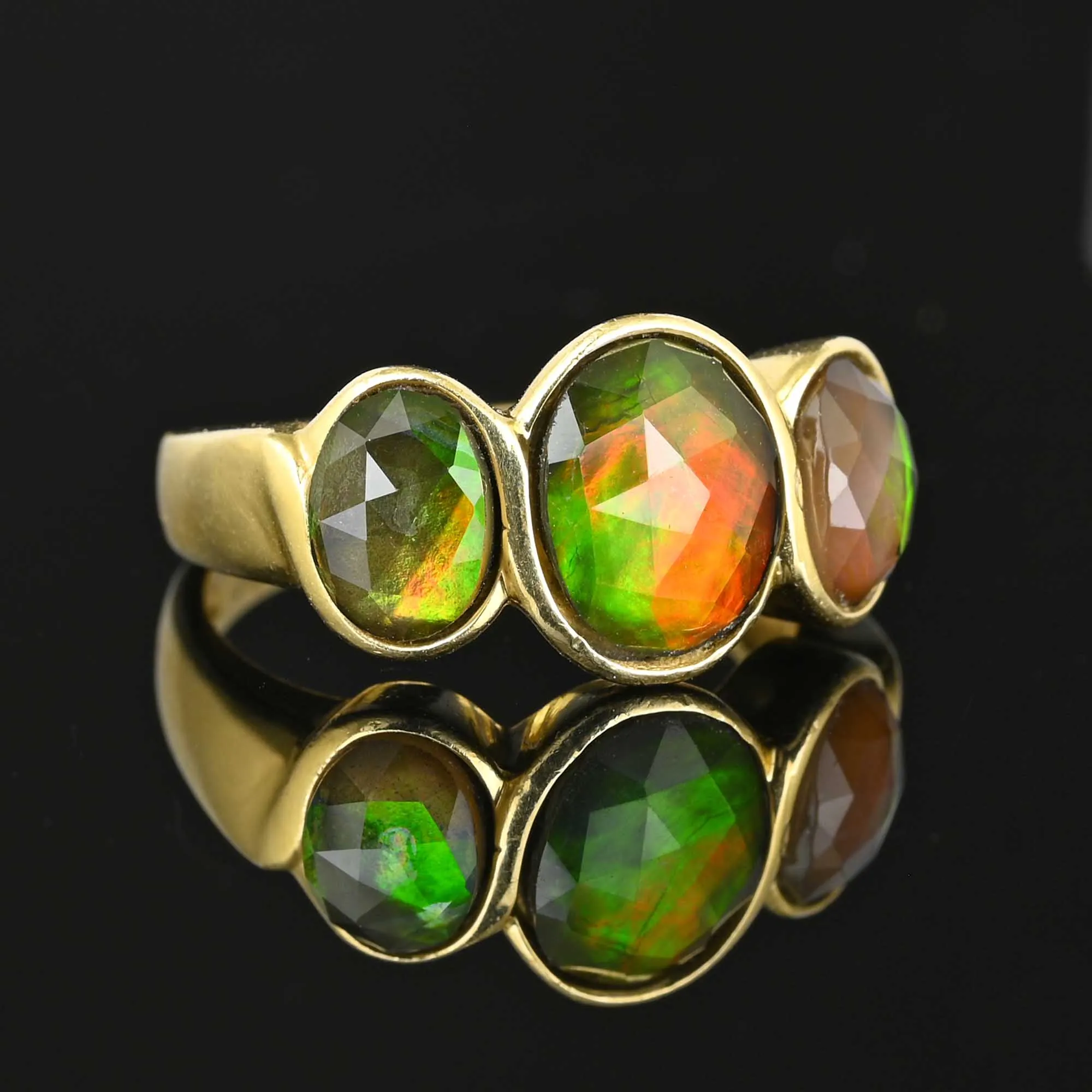 Modern 14K Gold Rose Cut Ammolite Ring