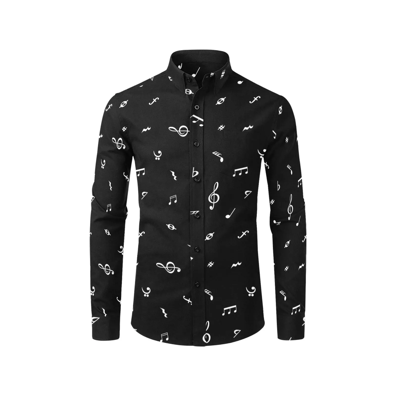 musical note blouse white on black Men's All Over Print Casual Dress Shirt (Model T61)