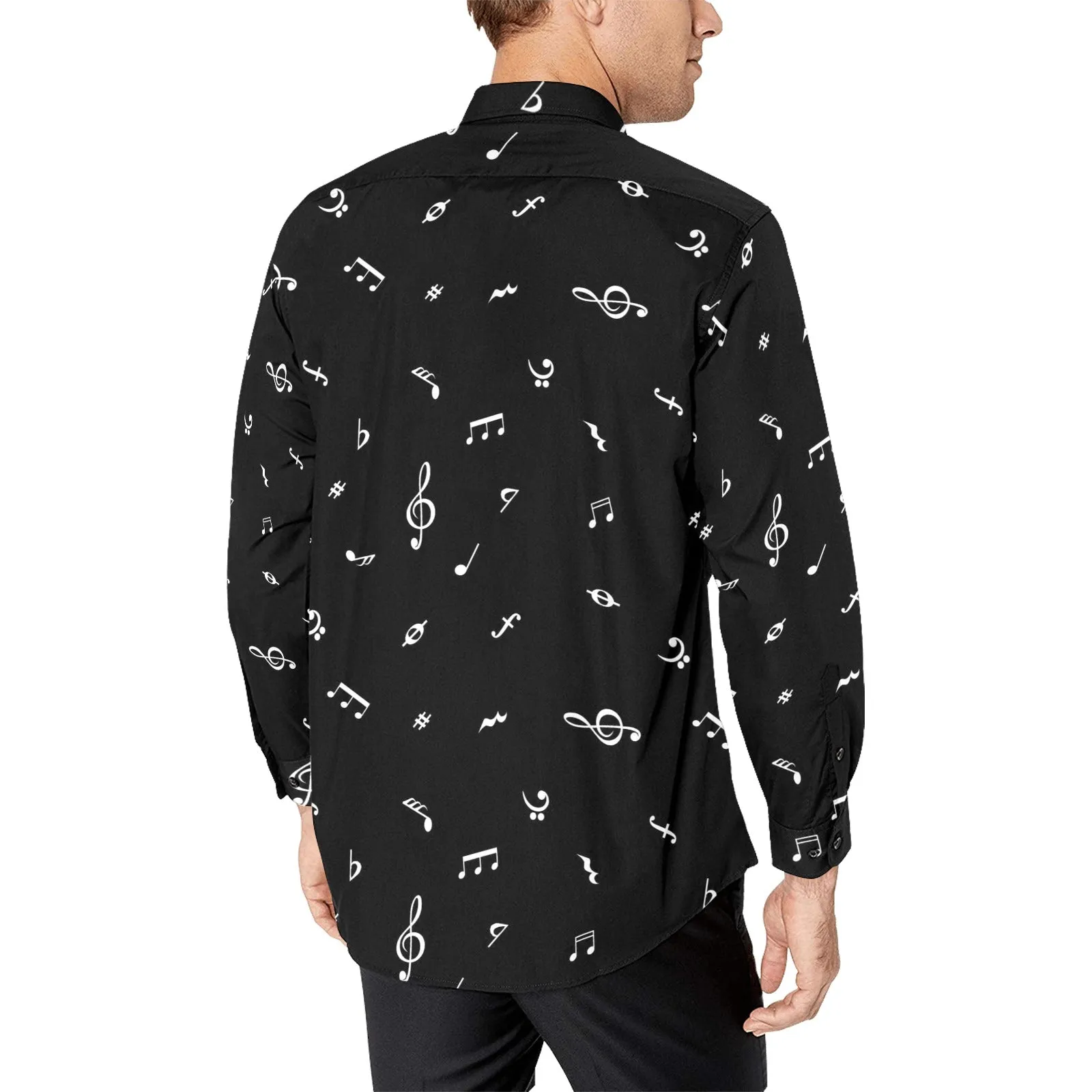 musical note blouse white on black Men's All Over Print Casual Dress Shirt (Model T61)