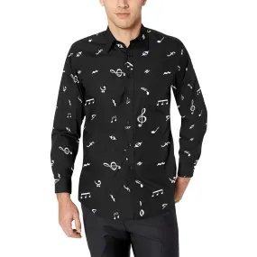 musical note blouse white on black Men's All Over Print Casual Dress Shirt (Model T61)