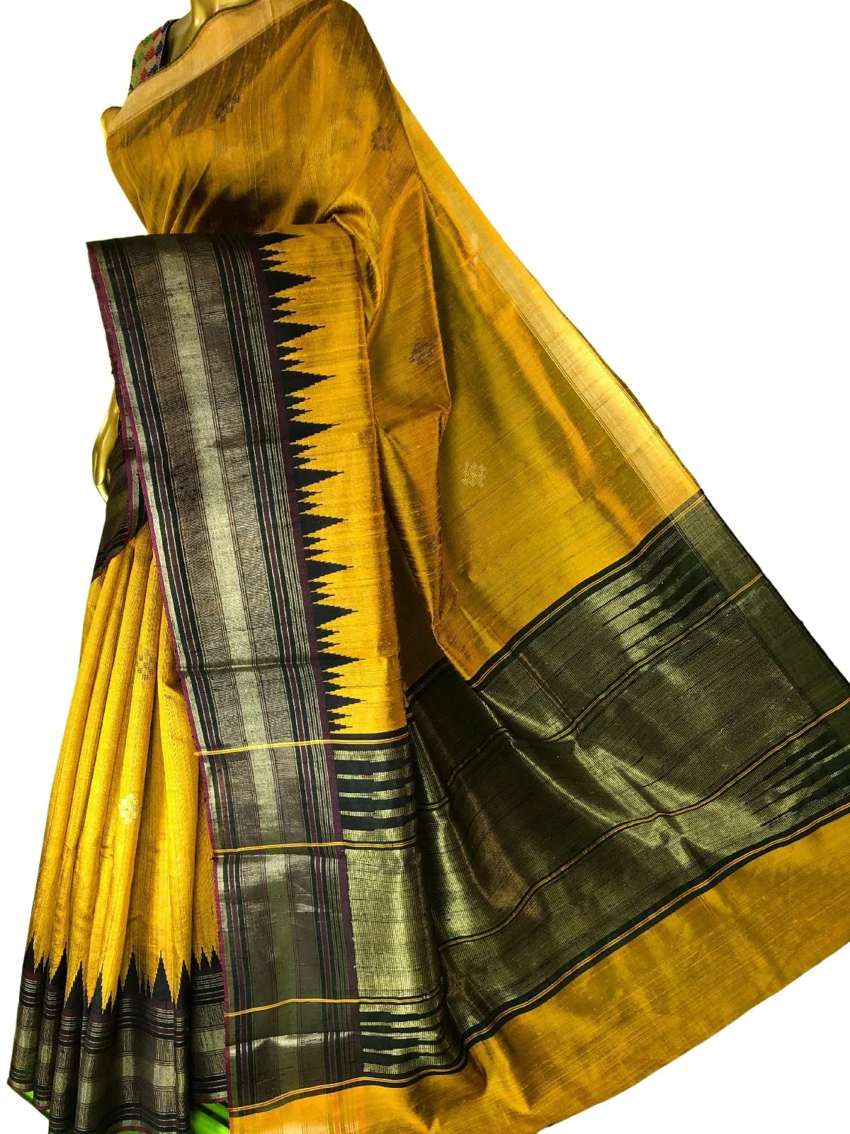 Mustard Color Pure Raw Silk Saree