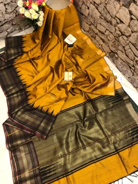 Mustard Color Pure Raw Silk Saree